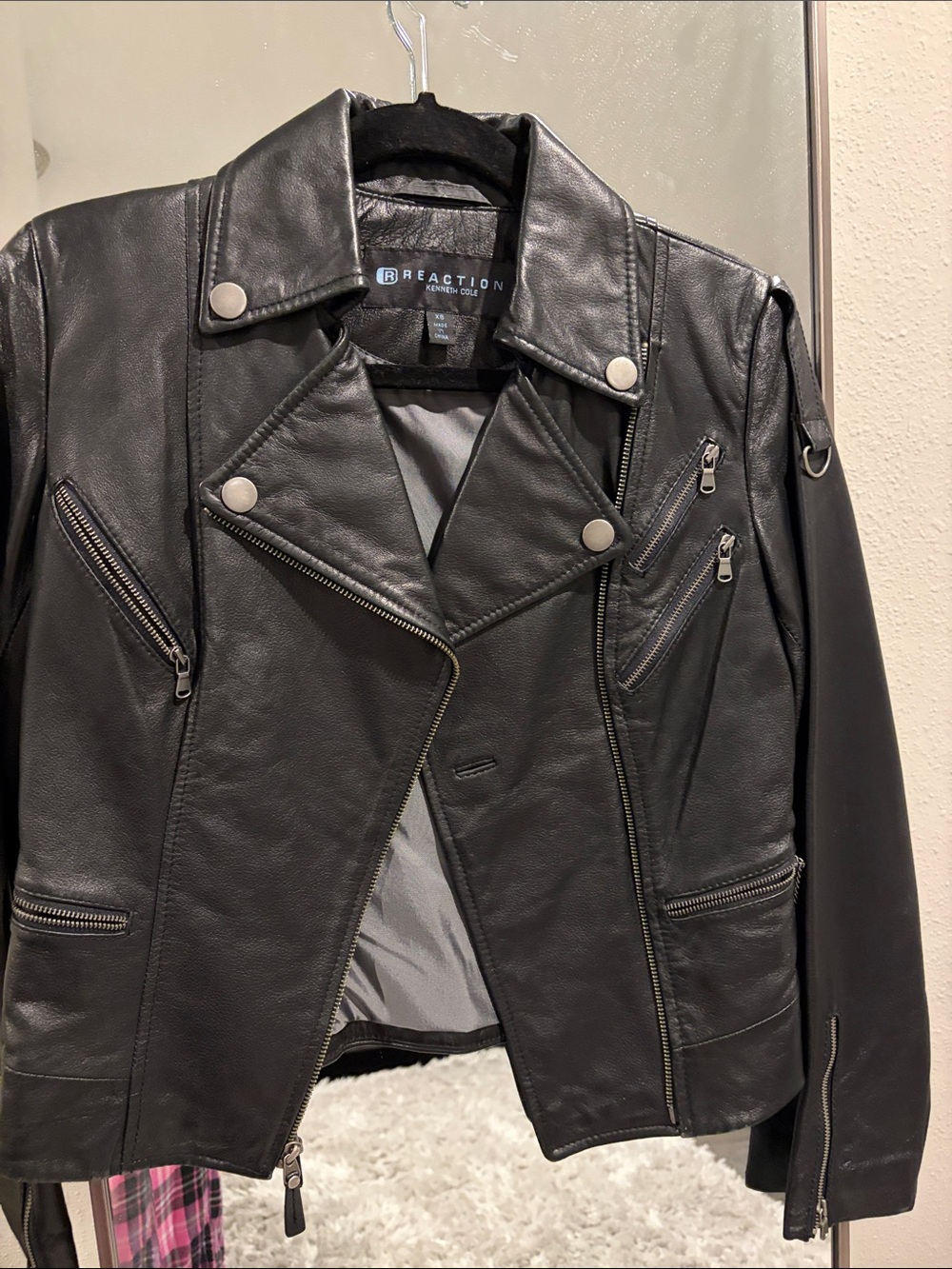 Kenneth Cole Reaction Women's Black Leather Moto Jacket